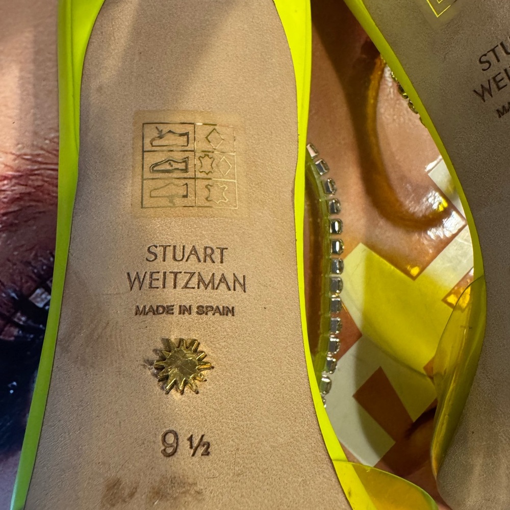 Stuart Weitzman Glam Neon Yellow Crystal Heels - Picture 6 of 9